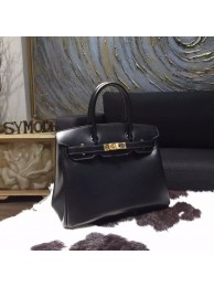 Replica Hermes Birkin 30cm Box Calfskin Bag Handstitched Gold Hardware, Black Noir RS02394