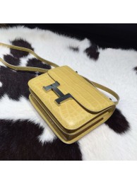 Replica Hermes Constance 18cm Matte Alligator Crocodile Original Leather Handstitched Palladium Hardware, Mimosa M9 RS06094