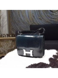Replica Hermes Constance 18cm Shiny Alligator Crocodile Original Leather Fully Handstitched Palladium Hardware, Blue Roy 7A RS21183