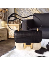 Replica Hermes Constance 23cm Matte Alligator Crocodile Original Leather Fully Handstitched Palladium Hardware, Noir CK89 RS00487