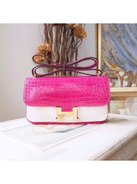Replica Hermes Constance Elan 26cm Shiny Crocodile Skin Bag Handstitched Gold Hardware, Fuschia Pink 5J RS02619