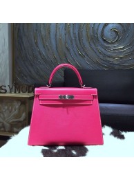 Replica Hermes Kelly 28cm Epsom Calfskin Sellier Rigide Bag Handstitched Palladium Hardware, Rose Tyrien E5 RS13064
