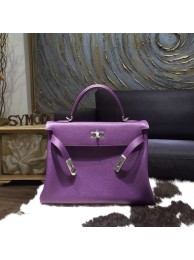 Replica Hermes Kelly 28cm Taurillon Clemence Bag Handstitched Palladium Hardware, Ultraviolet 5L RS21700