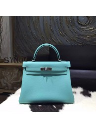 Replica Hermes Kelly 28cm Togo Calfskin Original Leather Bag Handstitched Palladium Hardware, Blue Atoll 3P RS05582