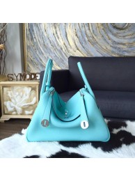 Replica Hermes Lindy 26cm/30cm Taurillon Clemence Calfskin Bag Handstitched Q Stamp, Blue Atoll 3P RS01129