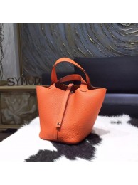 Replica Hermes Picotin Lock Bag 18cm/22cm Taurillon Clemence Palladium Hardware Hand Stitched, Orange RS01525