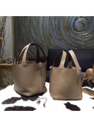 Replica Hermes Picotin Lock Bag 18cm/22cm Taurillon Clemence Palladium Hardware Handstitched, Etoupe CK18 RS10434