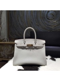 Replica High Quality Hermes Birkin 30cm Taurillon Clemence Calfskin Original Leather Bag Handstitched Gold Hardware, Pearl Grey CK80 RS17035