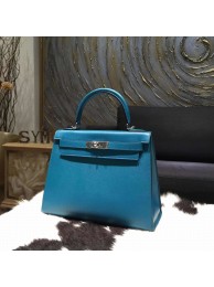 Replica Hot Hermes Kelly 28cm Epsom Calfskin Original Leather Bag Handstitched Palladium Hardware, Blue Izmir 7W RS00938