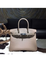 Replica Luxury Hermes Birkin 30cm Taurillon Clemence Calfskin Bag Hand Stitched Palladium Hardware, Gris Tourterelle CK81 RS14063