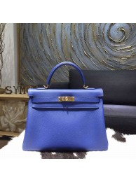 Replica Luxury Hermes Kelly 28/32cm Togo Calfskin Original Leather Bag Hand Stitched, Blue Electric 7T RS16417