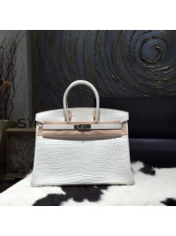 Replica Quality Hermes Birkin 35cm Matte Alligator Crocodile Palladium Hardware Handstitched, Blanc CK01 RS10422