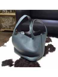 Replica Quality Hermes Picotin Lock Bag 18cm/22cm Taurillon Clemence Palladium Hardware Hand Stitched, Blue Tempete N7 RS10624