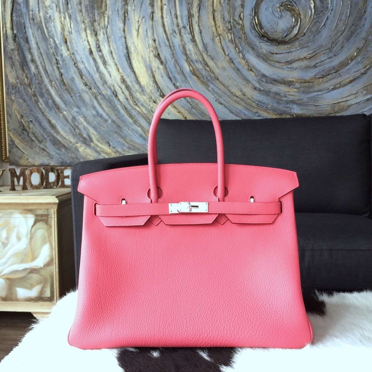 AAA Hermes Birkin 30cm Togo Calfskin Original Leather Bag Handstitched Palladium Hardware, Rose Lipstick U5 RS09308