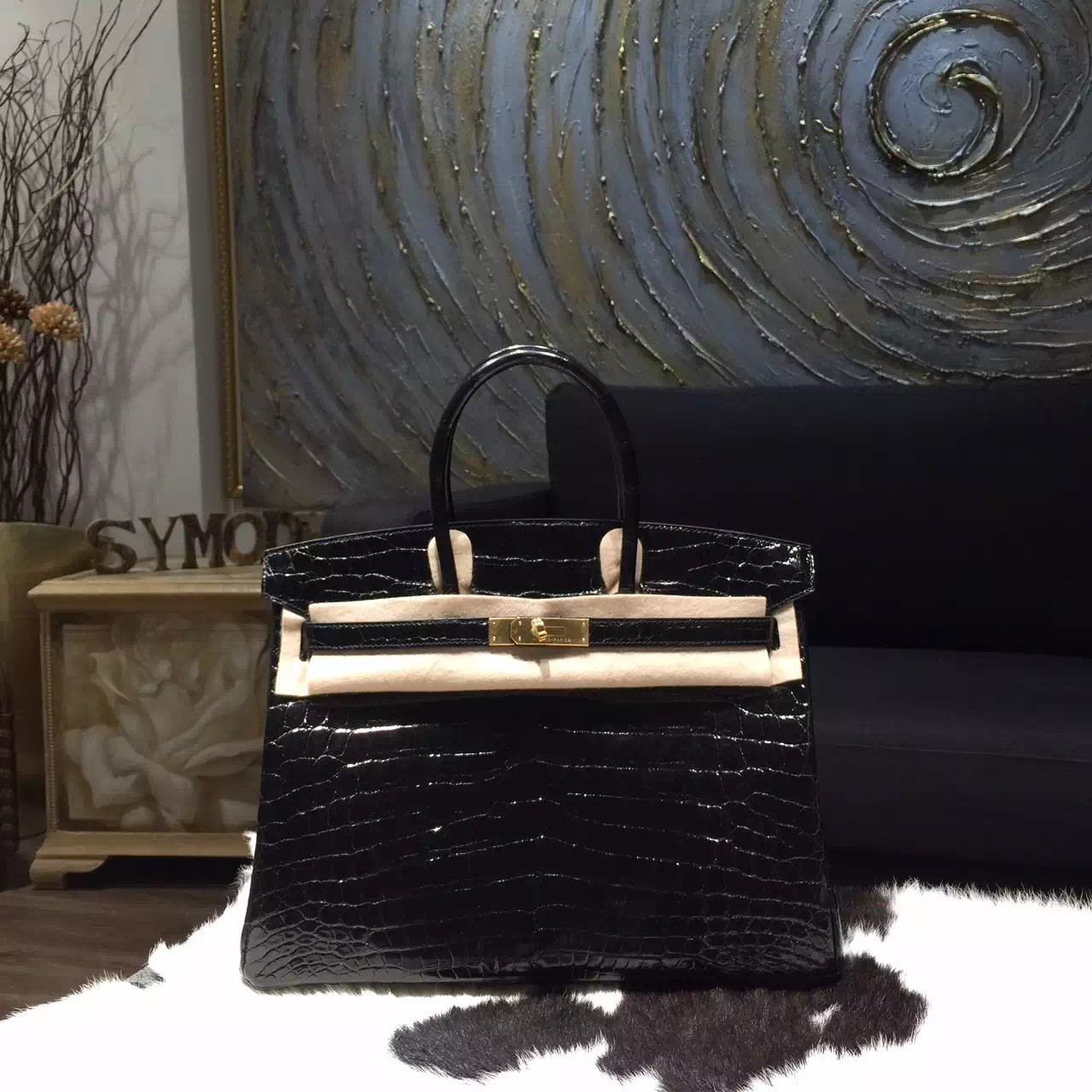 AAA Hermes Shiny Alligator Crocodile Birkin 35cm Gold Hardware Handstitched, Noir Black RS02677