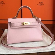 Hermes Rose Dragee Swift Kelly Mini II 20cm Handmade Bags HJ202119