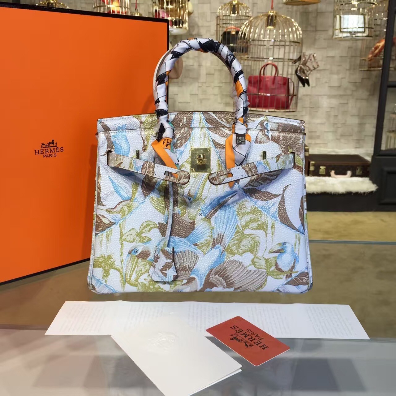 Cheap Customized Hand Painted Hermes Birkin 30cm Togo Calfskin Bag Handstitched Gold or Palladium Hardware, Tropical Multicolor RS18823