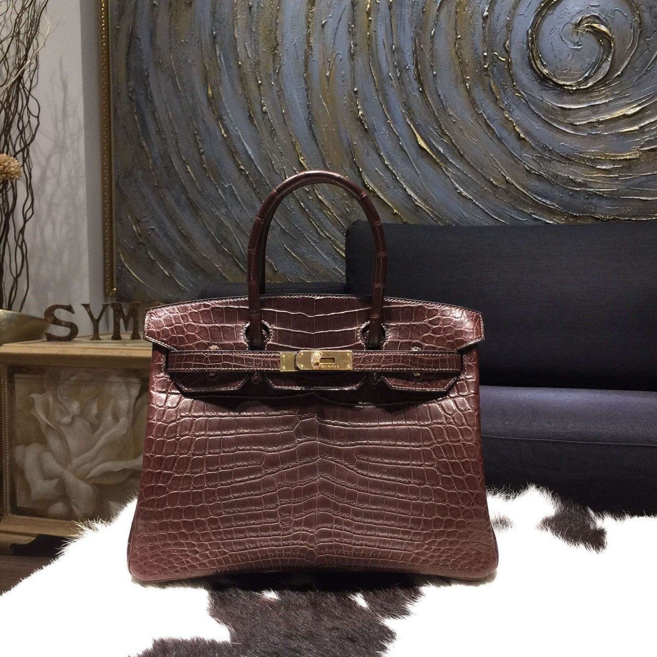 Hermes Matte Alligator Crocodile Birkin 30cm Gold Hardware Handstitched, Chocolat CC45 RS08469