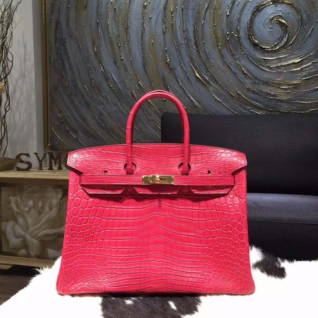 Hermes Matte Alligator Crocodile Birkin 35cm Gold Hardware Handstitched, Bougainvillier A5 RS08555