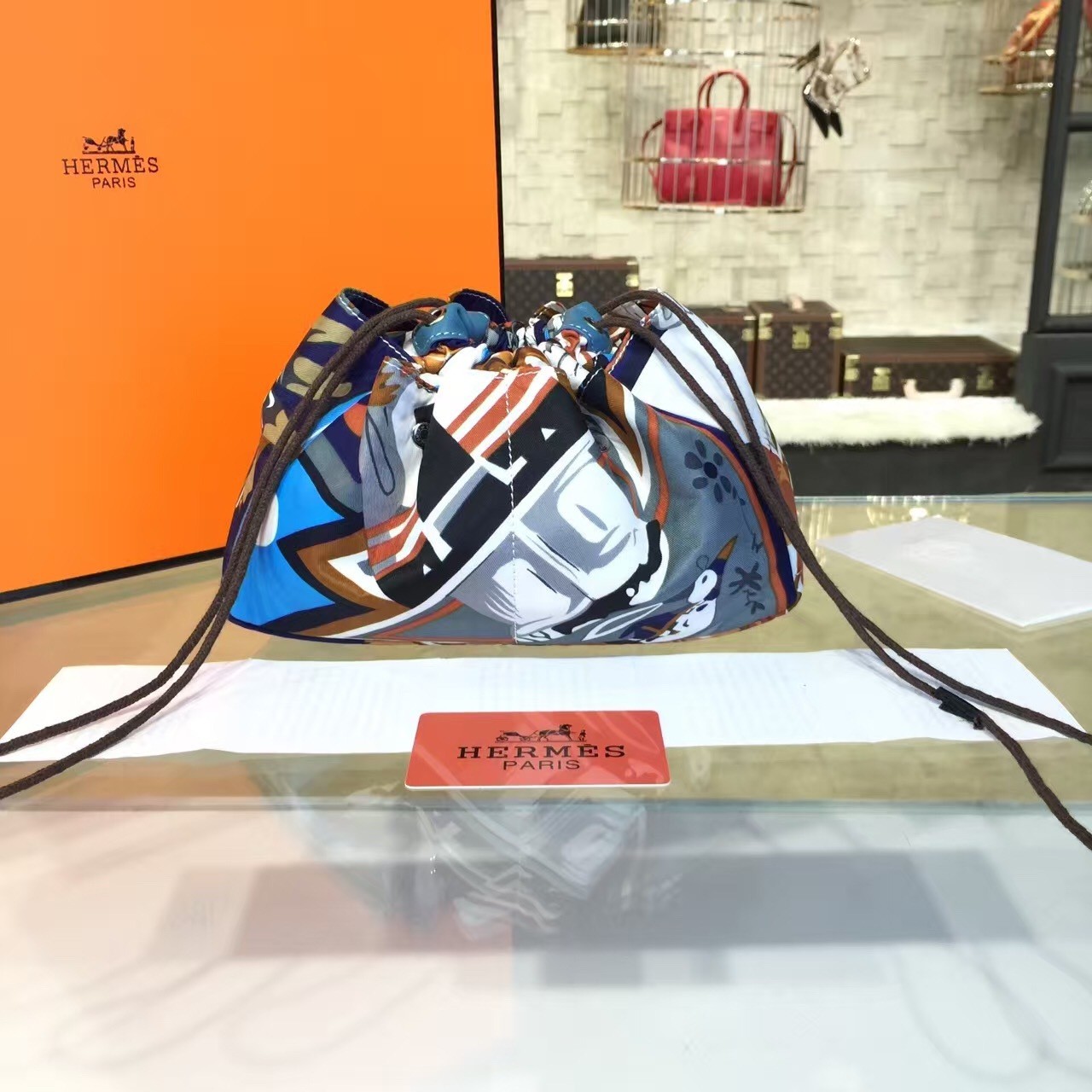 Hermes Silk Fourbi Carre en Cravates GM Bag Insert with Bleu de Galice Leather Fall/Winter 2016 Collection, Navy Multicolor RS05000