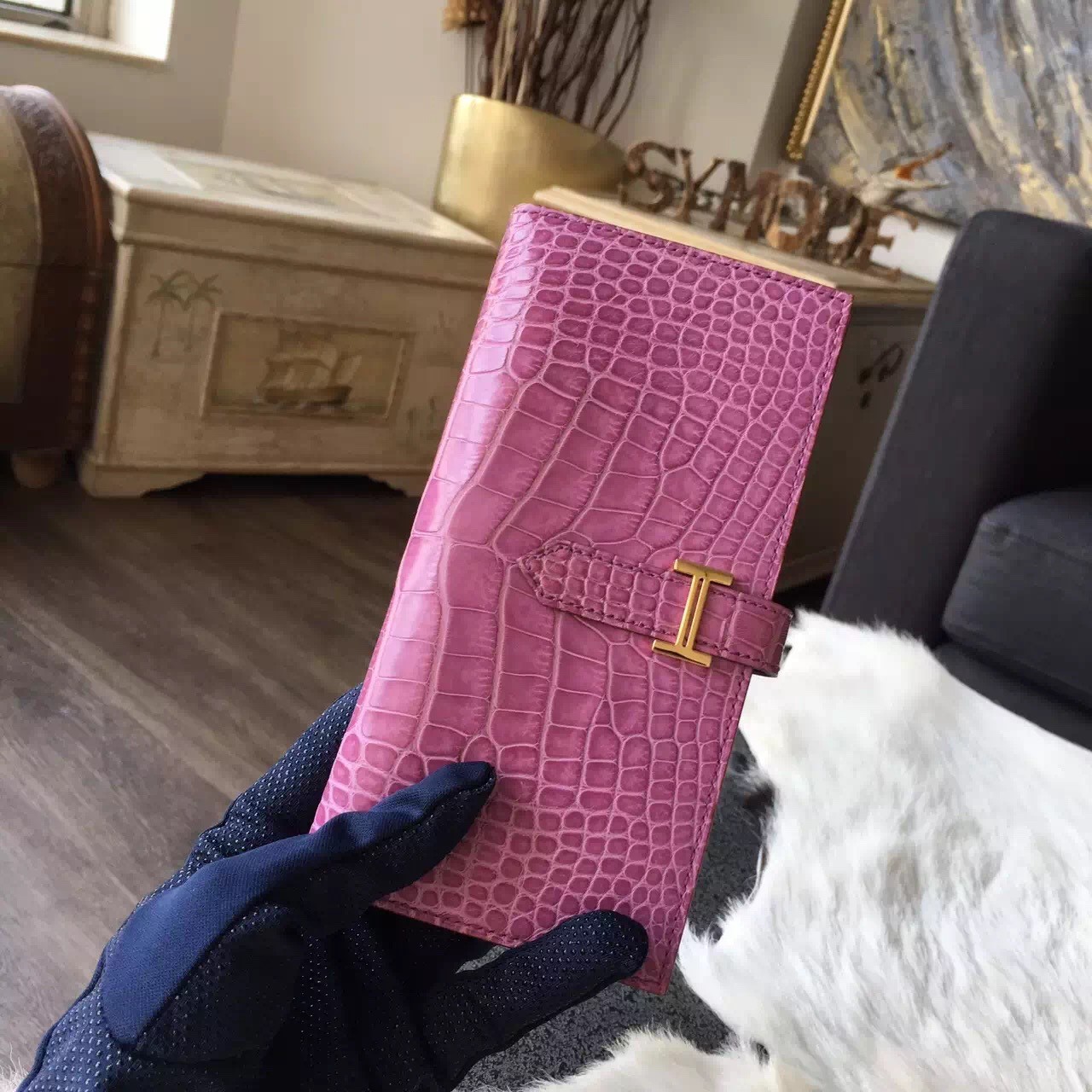 Knockoff Hermes Bearn Wallet Matte Alligator Crocodile Gold Hardware Handstitched, Violet 5C RS05760