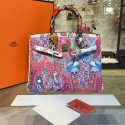 Customized Hand Painted Hermes Birkin 30cm Togo Calfskin Bag Handstitched Gold or Palladium Hardware, Flamingo Multicolor RS17734