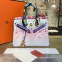 Customized Hand Painted Hermes Birkin 30cm Togo Calfskin Bag Handstitched Gold or Palladium Hardware, Rainbow Multicolor RS01520