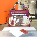 Fake Customized Hand Painted Hermes Kelly 32cm Togo Calfskin Bag Handstitched Gold or Palladium Hardware, Cheetah Burgundy Multicolor RS11539