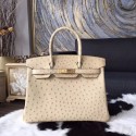 Hermes Birkin 30cm Autruche Ostrich Bag Handstitched Gold Hardware, Parchemin 3C RS16772
