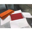 Hermes Calvi Card Holder Case Handstitched Taurillon Clemence Calfskin, Rouge Vermillon RS15444