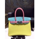 Hermes Horseshoe Birkin Tri-Color 30cm Epsom Calfskin Handstitched, Blue Atoll 3P, Rose Confetti 1Q, Soufre C9 RS16973