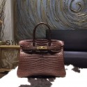Hermes Matte Alligator Crocodile Birkin 30cm Gold Hardware Handstitched, Chocolat CC45 RS08469