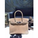 Hermes Shiny Alligator Crocodile Birkin 30cm Palladium Hardware Handstitched, Beige CK14 1C RS14352