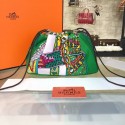 Hermes Silk Fourbi Carre en Cravates GM Bag Insert with Etoupe Leather Fall/Winter 2016 Collection, Green/White Multicolor RS06814