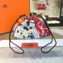 Hermes Silk Fourbi Carre en Cravates GM Bag Insert with Etoupe Leather Fall/Winter 2016 Collection, White Multicolor RS19512