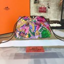 Hermes Silk Fourbi Carre en Cravates GM Bag Insert with Rose Tyrien Leather Fall/Winter 2016 Collection, Pink/Green Multicolor RS07012