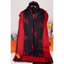 Hermes Wool Scarf Black Red RS00264