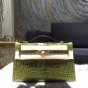 Knockoff Hermes Mini Kelly Pochette 22cm Shiny Alligator Gold Hardware Handstitched, Vert Veronese 6H RS00770
