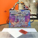 Luxury Imitation Customized Hand Painted Hermes Kelly 32cm Togo Calfskin Bag Handstitched Gold or Palladium Hardware, Cheetah Midnight Blue Multicolor RS21479