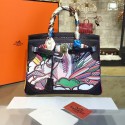 Replica Customized Hand Painted Hermes Birkin 30cm Togo Calfskin Bag Handstitched Gold or Palladium Hardware, Black Multicolor Graffiti RS08697