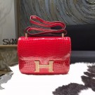 AAA Customized Hermes Constance 23cm Shiny Alligator Crocodile Original Leather Fully Handstitched Lizard Marquette, Braise CK95 RS02701