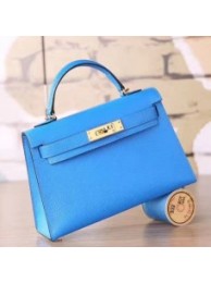 Hermes Blue Hydra Chevre Kelly Mini II 20cm Handmade Bags HJ202115