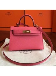 Hermes Rose Lipstick Epsom Kelly Mini II 20cm Handmade Bags HJ202114