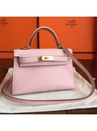 Hermes Rose Dragee Swift Kelly Mini II 20cm Handmade Bags HJ202119
