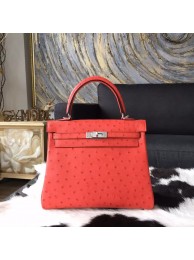 Best Hermes Autruche Ostrich Kelly 28cm Souple Retourne Bag Handstitched Palladium Hardware, Bougainvillier A5 RS19117