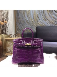 Cheap Hermes Birkin 25cm Shiny Alligator Crocodile Gold Hardware Handstitched, Amethyst 9G RS02080