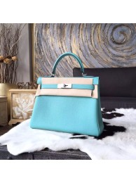 Cheap Hermes Kelly 28cm Togo Calfskin Bag Handstitched Gold Hardware, Lagon Blue 7V RS07540