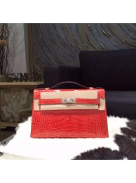 Cheap Hermes Mini Kelly KP Pochette 22cm Shiny Alligator Palladium Hardware Handstitched, Bougainvillier A5 RS15554