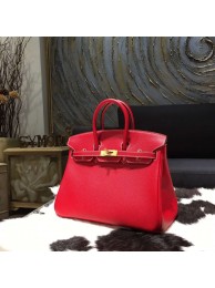 Copy AAAAA Hermes Horseshoe Birkin 25cm Epsom Calfskin Original Leather Bag Handstitched Gold Hardware, Rouge Casaque Q5/Blue Thalassa 7A Interior RS03740