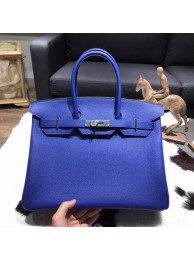 Copy Best Hermes Birkin 35cm Togo Calfskin Leather Bag Palladium Hardware Handstitched, Blue Electric CK7T RS21287